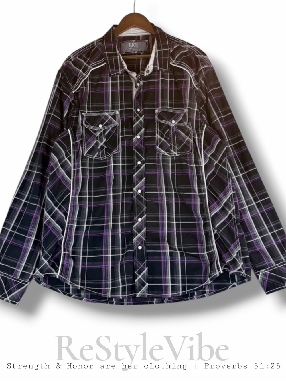 BKE Men’s Size 3XL Shirt Pearl Snap Closure Plaid Western Style Relaxed Fit
